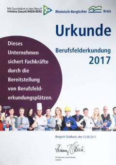 Urkunde Berufsfelderkundung 2017