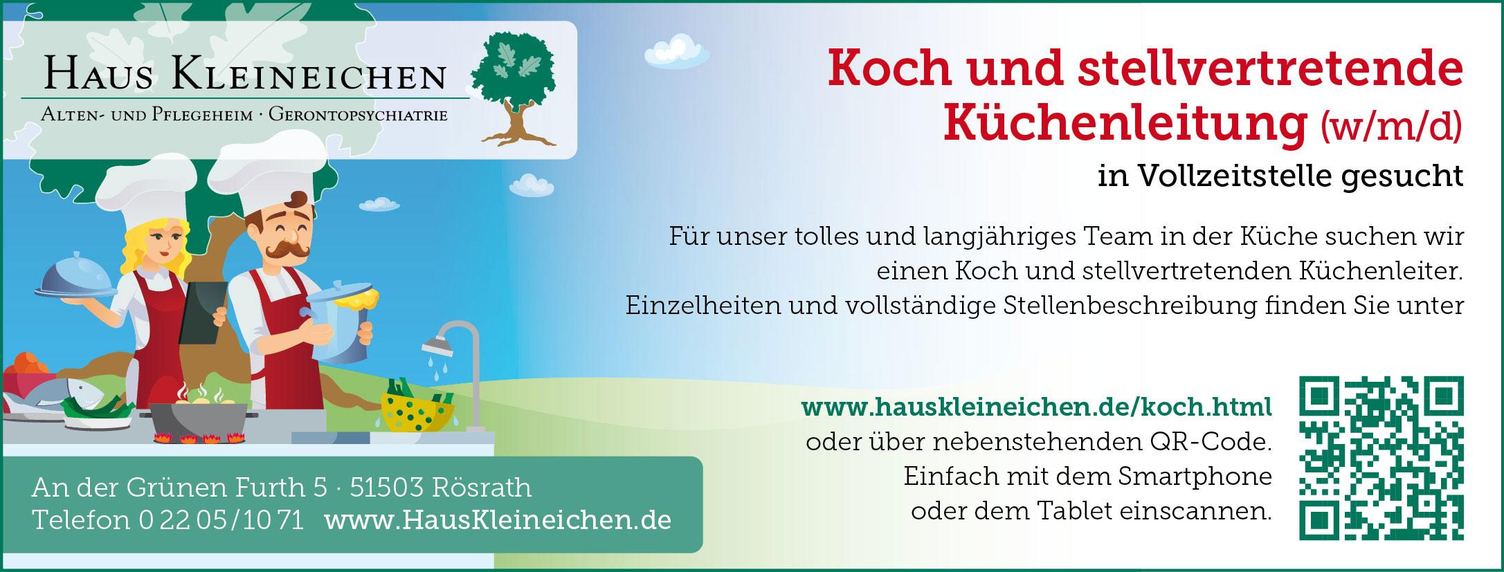 Stellenanzeige: Koch und stellvertr. Küchenleitung m/w