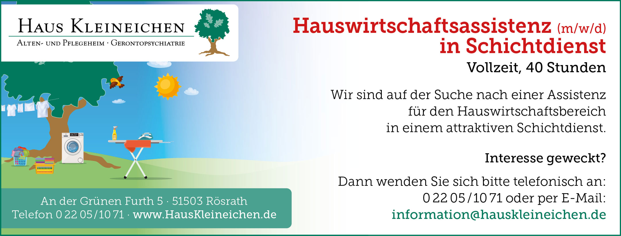 Stellenanzeige: Hauswirtschaftsassistenz