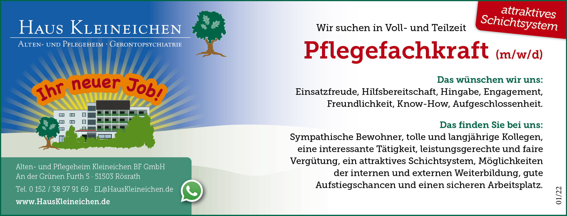 Stellenanzeige: examinierte/r und nicht examinierte/r Alten- und Krankenpfleger/in