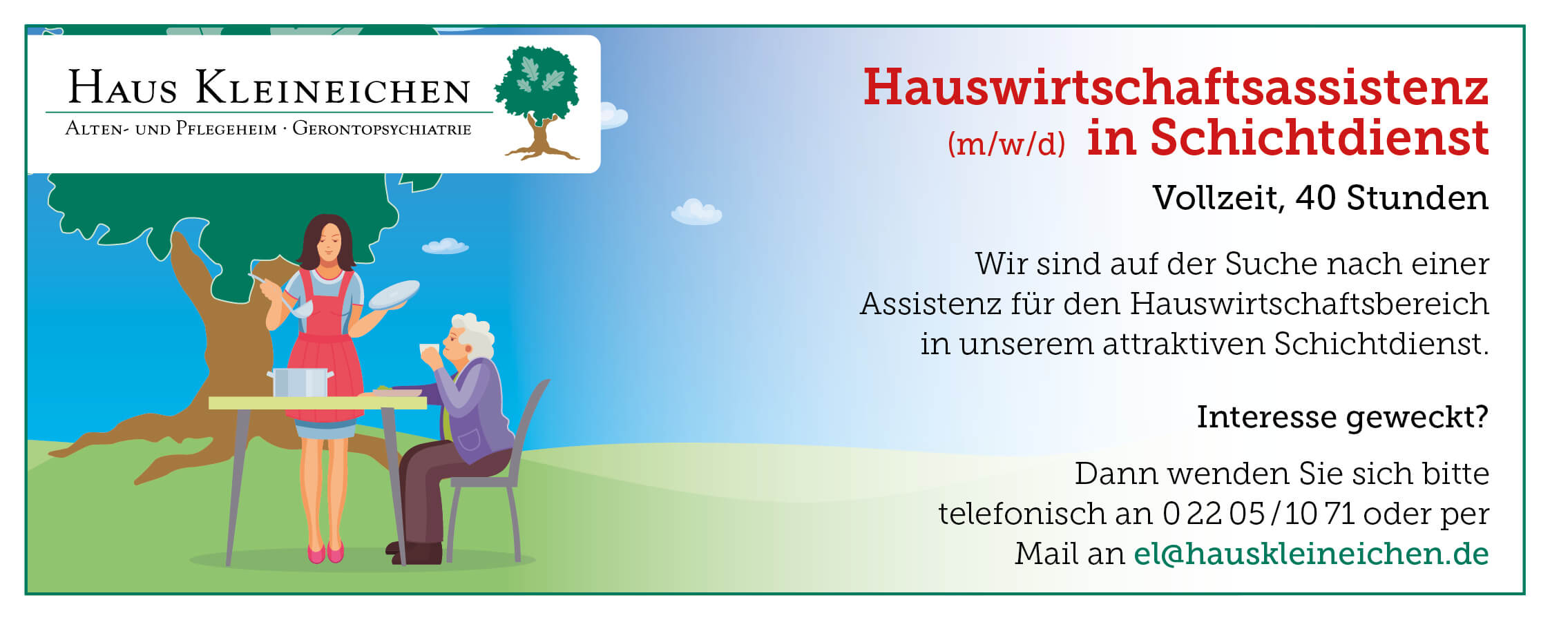 Stellenanzeige: Hauswirtschaftsassistenz