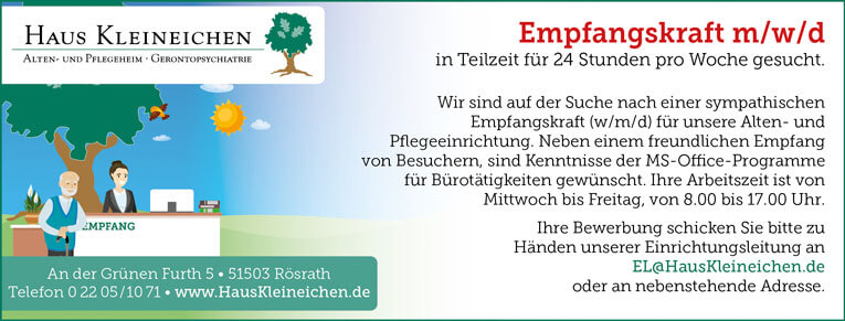 Stellenanzeige: Empfangskraft (w/m/d)