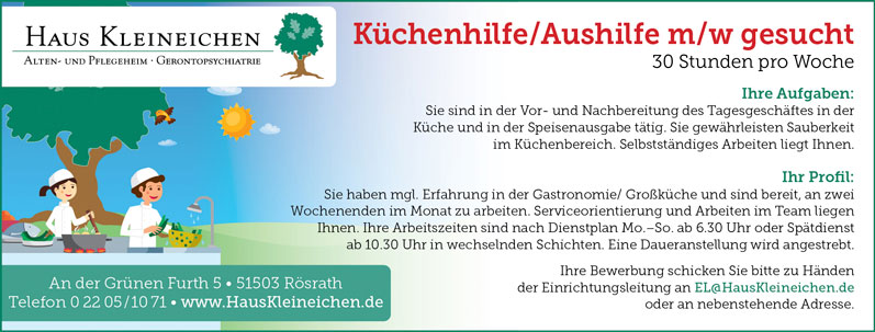 Stellenanzeige: Küchenhilfe/Aushilfe m/w