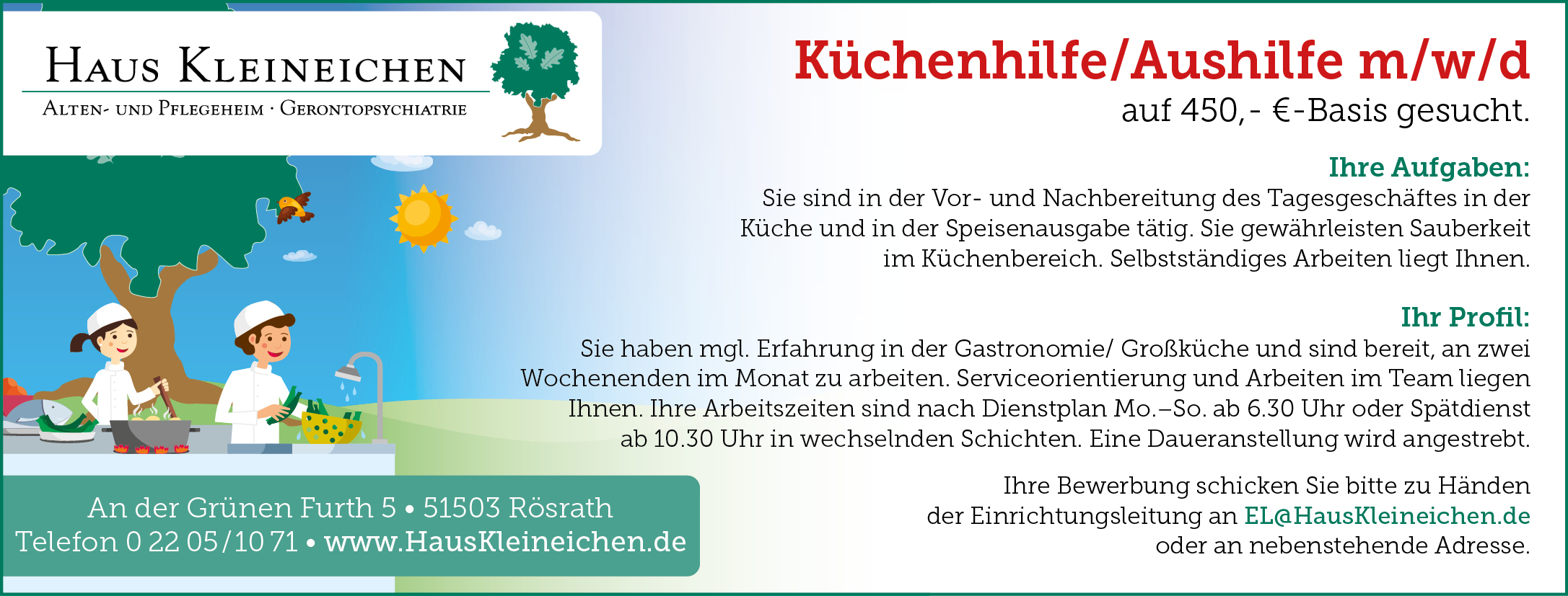 Stellenanzeige: Küchenhilfe/Aushilfe m/w