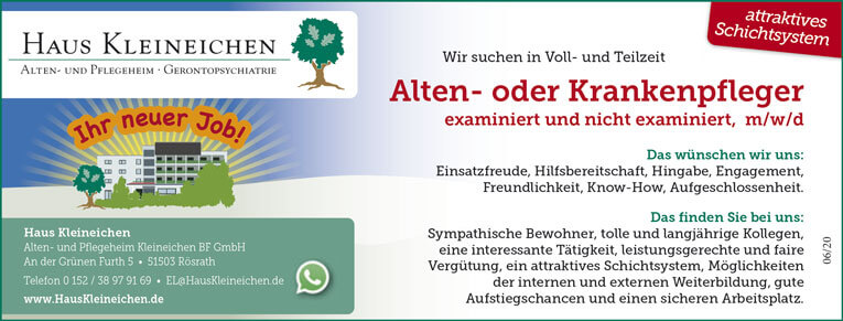 Stellenanzeige: examinierte/r und nicht examinierte/r Alten- und Krankenpfleger/in