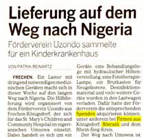 Pressebericht über den Transport nach Nigerias