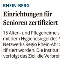 Zeitungsbericht im über die Verleihung des Hygienesiegels an das Haus Kleineichen